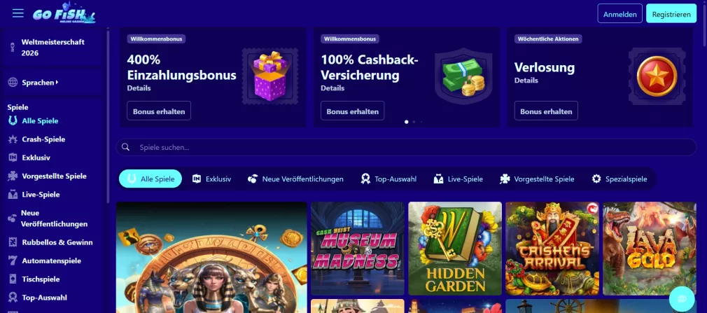 Gofish Casino 400% Bonus und Cashback-Versicherung